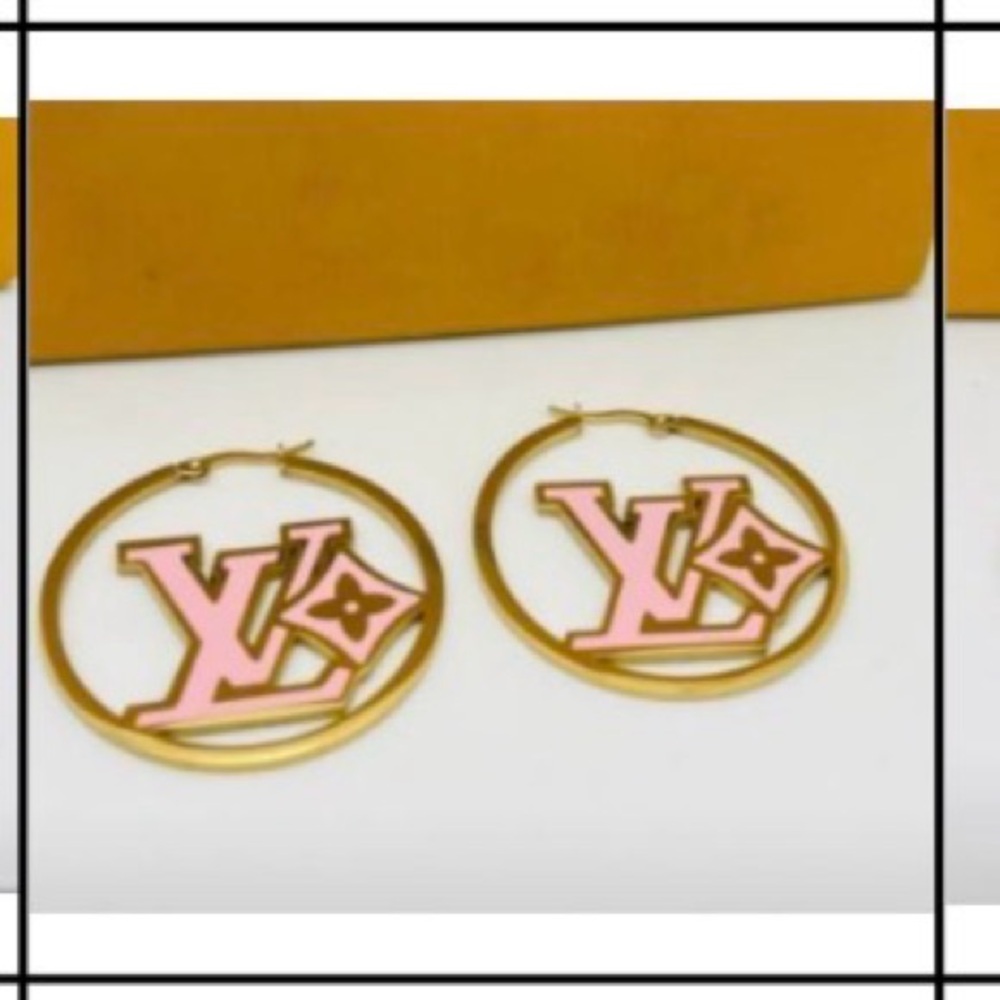 Gold and Pink Hoop Earrings